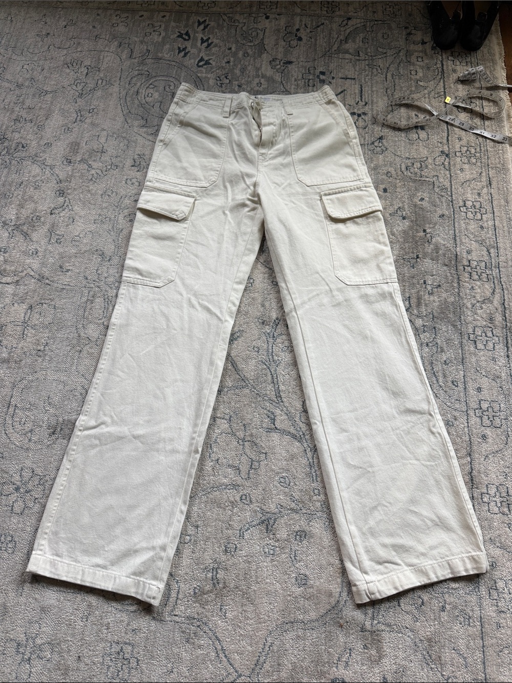Zara Men's Cream Wide-Leg Cargo Pants
